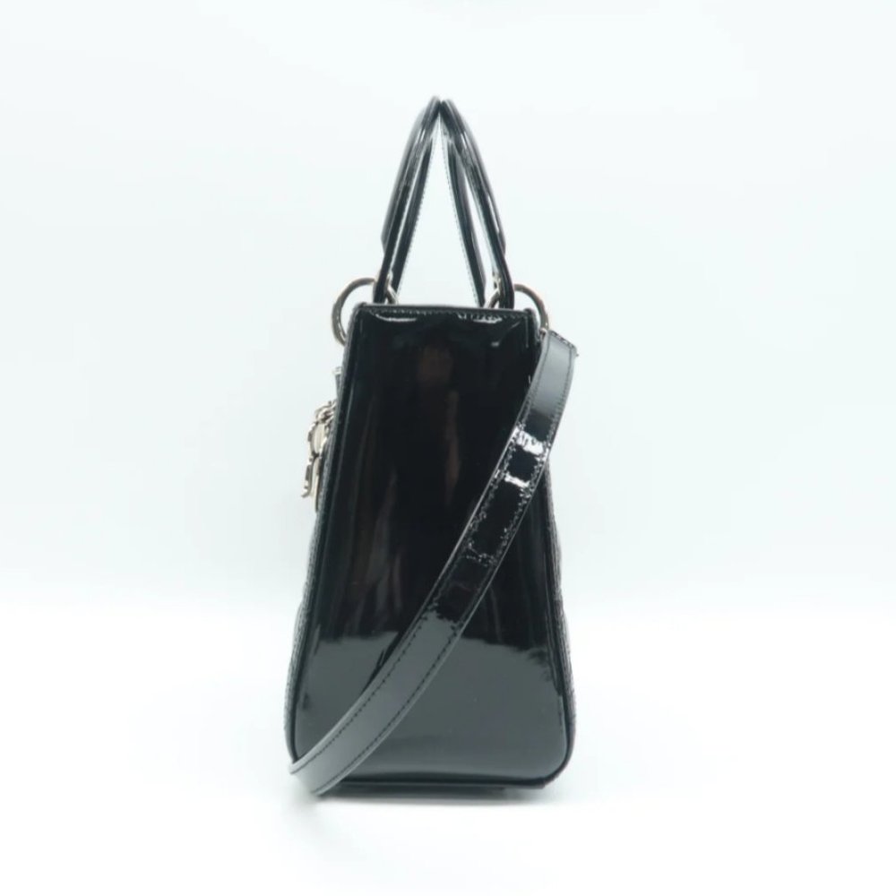 100% Authentic Dior Lady Black Patent Leather Satchel Bag - Picture 4 of 12